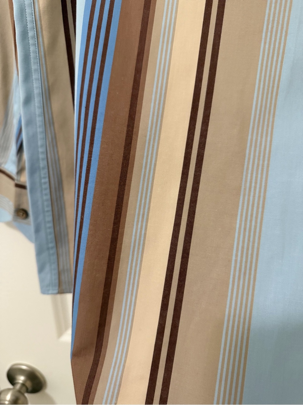 Express Men’s Dress Shirt Small S Blue Tan Brown Striped Button Up Long Sleeve - Picture 9 of 10